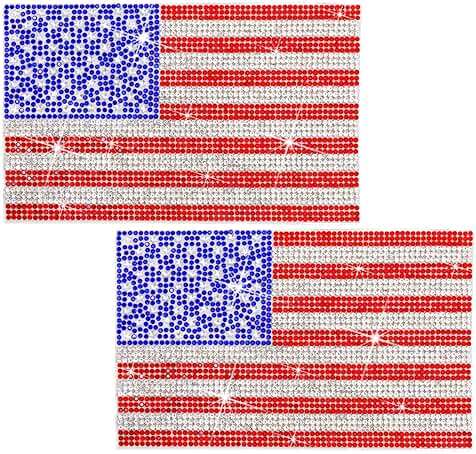 Frienda 2 Pack American Flag Sticker for Cars/Trucks USA Flag Decal Rhinestone Bling Decals Patriotic Bumper 4th of July Window Trunk Decorate Independence Day Interior Accessories (Red White Blue) - Image 1