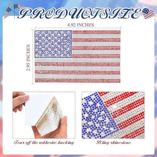 Frienda 2 Pack American Flag Sticker for Cars/Trucks USA Flag Decal Rhinestone Bling Decals Patriotic Bumper 4th of July Window Trunk Decorate Independence Day Interior Accessories (Red White Blue) - Image 2