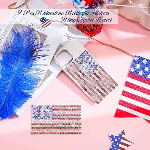 Frienda 2 Pack American Flag Sticker for Cars/Trucks USA Flag Decal Rhinestone Bling Decals Patriotic Bumper 4th of July Window Trunk Decorate Independence Day Interior Accessories (Red White Blue) - Image 3