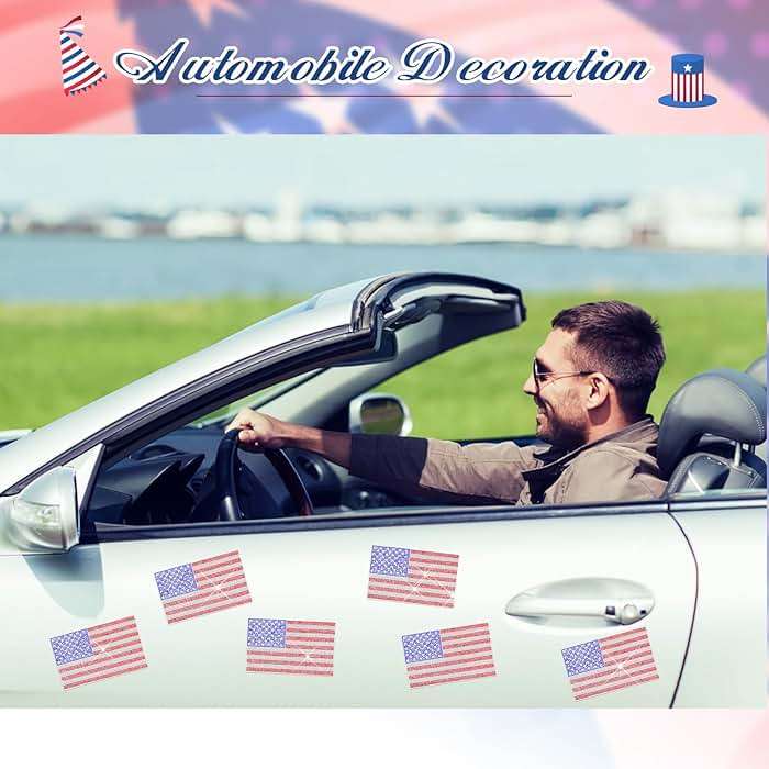 Frienda 2 Pack American Flag Sticker for Cars/Trucks USA Flag Decal Rhinestone Bling Decals Patriotic Bumper 4th of July Window Trunk Decorate Independence Day Interior Accessories (Red White Blue) - Image 6