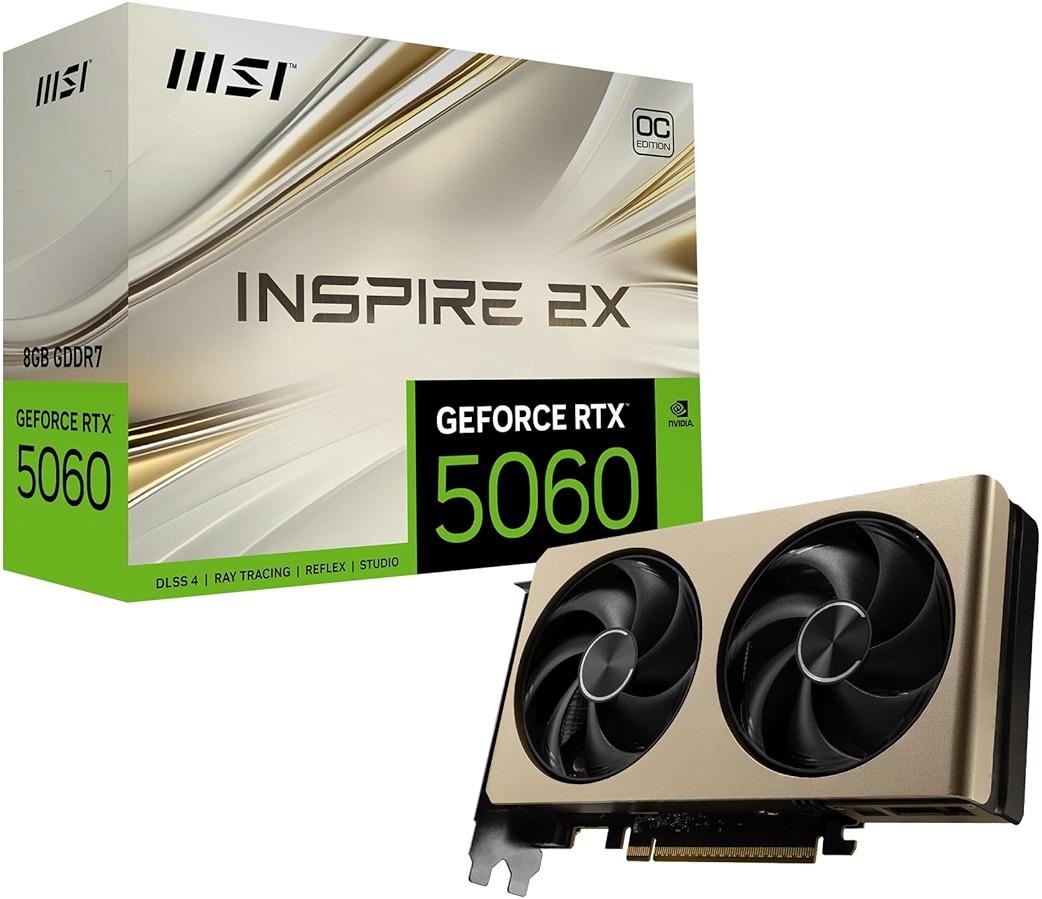 msi Gaming RTX 5060 8G Inspire 2X OC Graphics Card (8GB GDDR7,128-bit, Extreme Performance: 2550 MHz, DisplayPort x3 2.1a, HDMI 2.1b, NVIDIA Blackwell Architecture) by msi - Shop at Bazar