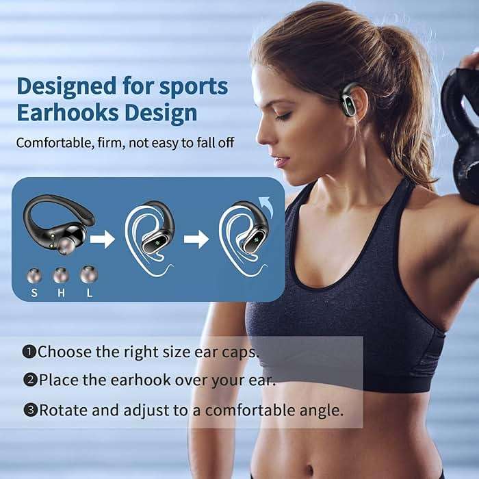 Wireless Earbuds, 2026 Bluetooth 5.4 Headphones Sport, 60Hrs HiFi Stereo Deep Bass Over-Ear buds with ENC Noise Cancelling Mic, IP7 Waterproof & LED Display Earphones with Earhooks for Workout/Running - Image 4