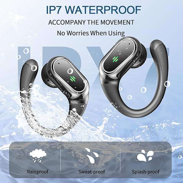 Wireless Earbuds, 2026 Bluetooth 5.4 Headphones Sport, 60Hrs HiFi Stereo Deep Bass Over-Ear buds with ENC Noise Cancelling Mic, IP7 Waterproof & LED Display Earphones with Earhooks for Workout/Running - Image 7