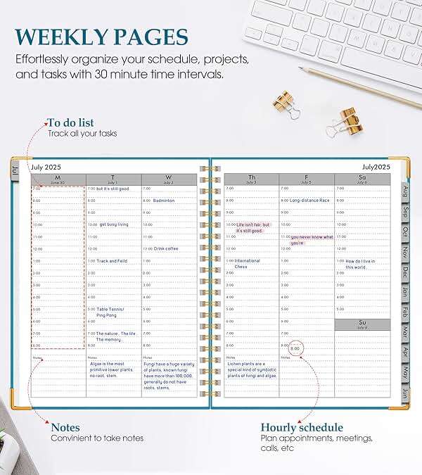 2026 Planner, Weekly and Monthly Calendar Planner from January 2026 - December 2026, 8.5" x 11" Hardcover Leather Hourly Appointment Book with Tabs, Spiral Daily Planners for College School Work Home, Sky Blue - Image 3