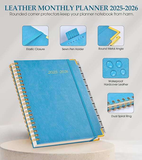 2026 Planner, Weekly and Monthly Calendar Planner from January 2026 - December 2026, 8.5" x 11" Hardcover Leather Hourly Appointment Book with Tabs, Spiral Daily Planners for College School Work Home, Sky Blue - Image 4
