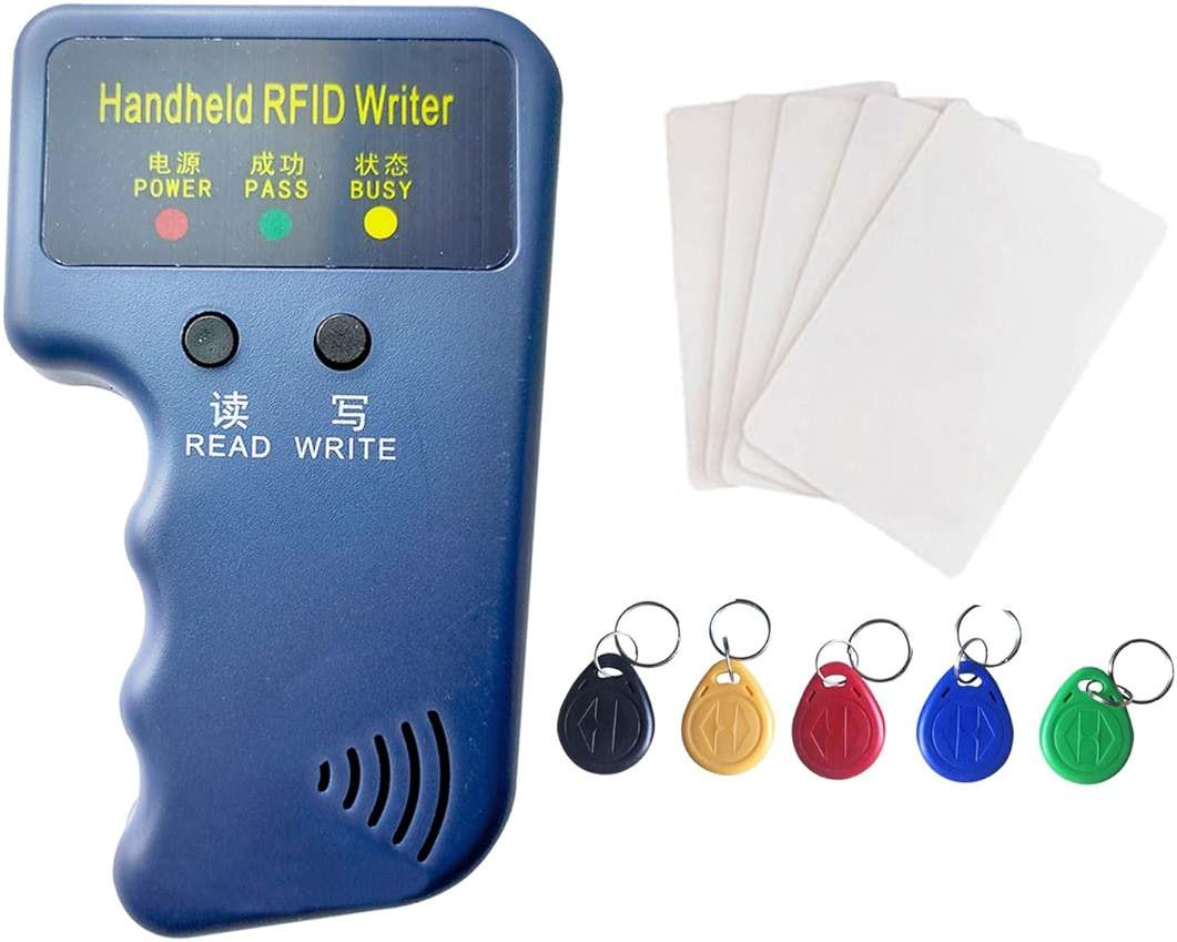 Riversmerge RFID Handheld 125khz Copier RFID Smart ID Card Duplicator Used for T5577+5pcs NO.2T5577 Keychains +5PCS T5577 Cards - Image 1