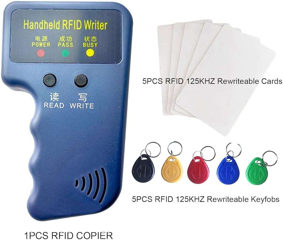 Riversmerge RFID Handheld 125khz Copier RFID Smart ID Card Duplicator Used for T5577+5pcs NO.2T5577 Keychains +5PCS T5577 Cards - Image 3