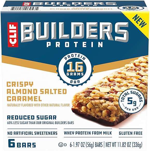 CLIF BUILDERS Protein Bars - Crispy Almond Salted Caramel - Reduced Sugar - Gluten Free - 16g Protein - No Artificial Sweeteners - 1.97 oz. (6 Pack) - Image 6