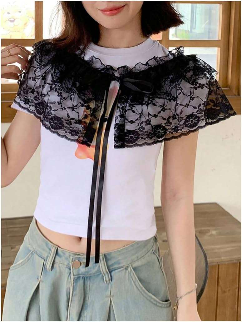 SHENHE Women's Sheer Lace Wrap Mini Skirt Tie Side Ruffle Layering Micro Skirt Waist Accessory - Image 5