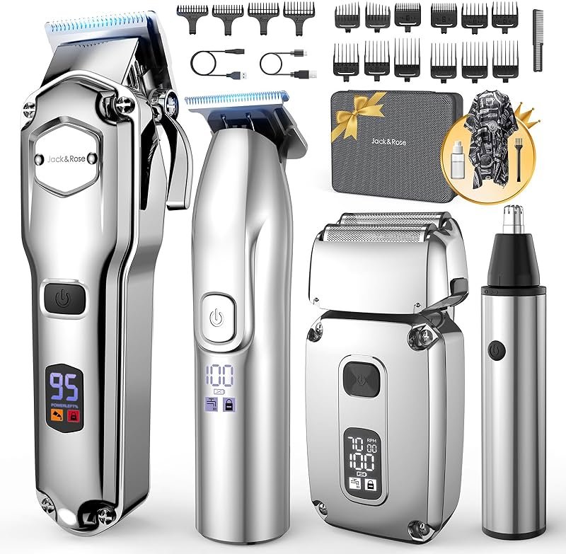 Jack & Rose Hair Clippers for Men Set Professional, Cordless Men Hair Trimmer, Electric Shavers, Barber kit, 4 in 1,LED Display, for Nose, Body, Bald Head - Product Image