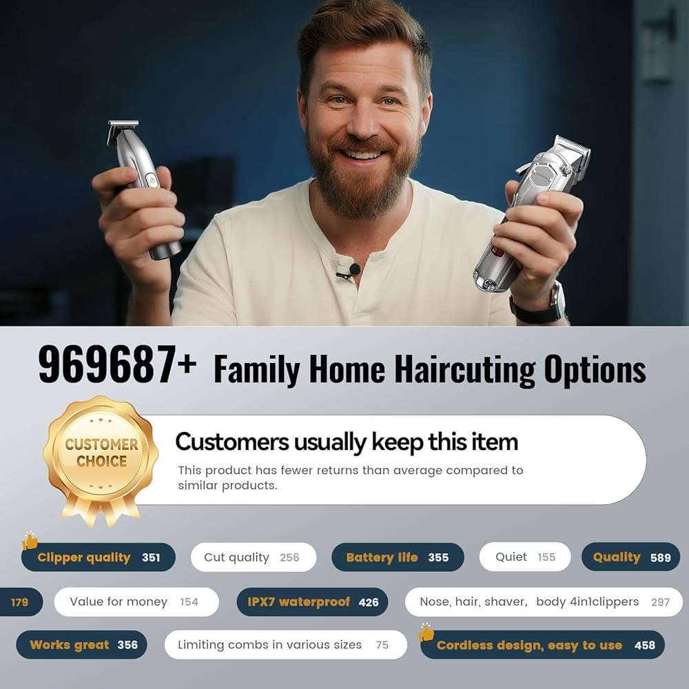 Jack & Rose Hair Clippers for Men Set Professional, Cordless Men Hair Trimmer, Electric Shavers, Barber kit, 4 in 1,LED Display, for Nose, Body, Bald Head - Image 5
