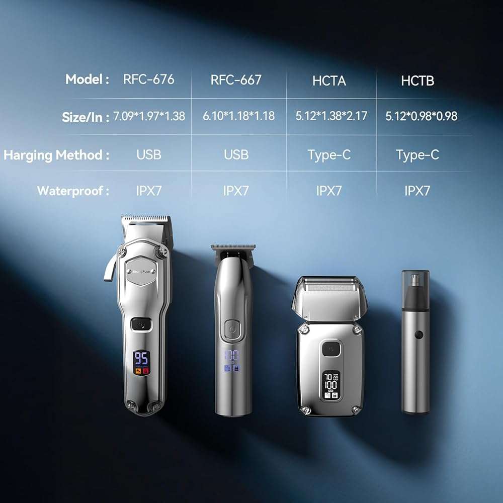 Jack & Rose Hair Clippers for Men Set Professional, Cordless Men Hair Trimmer, Electric Shavers, Barber kit, 4 in 1,LED Display, for Nose, Body, Bald Head - Image 7