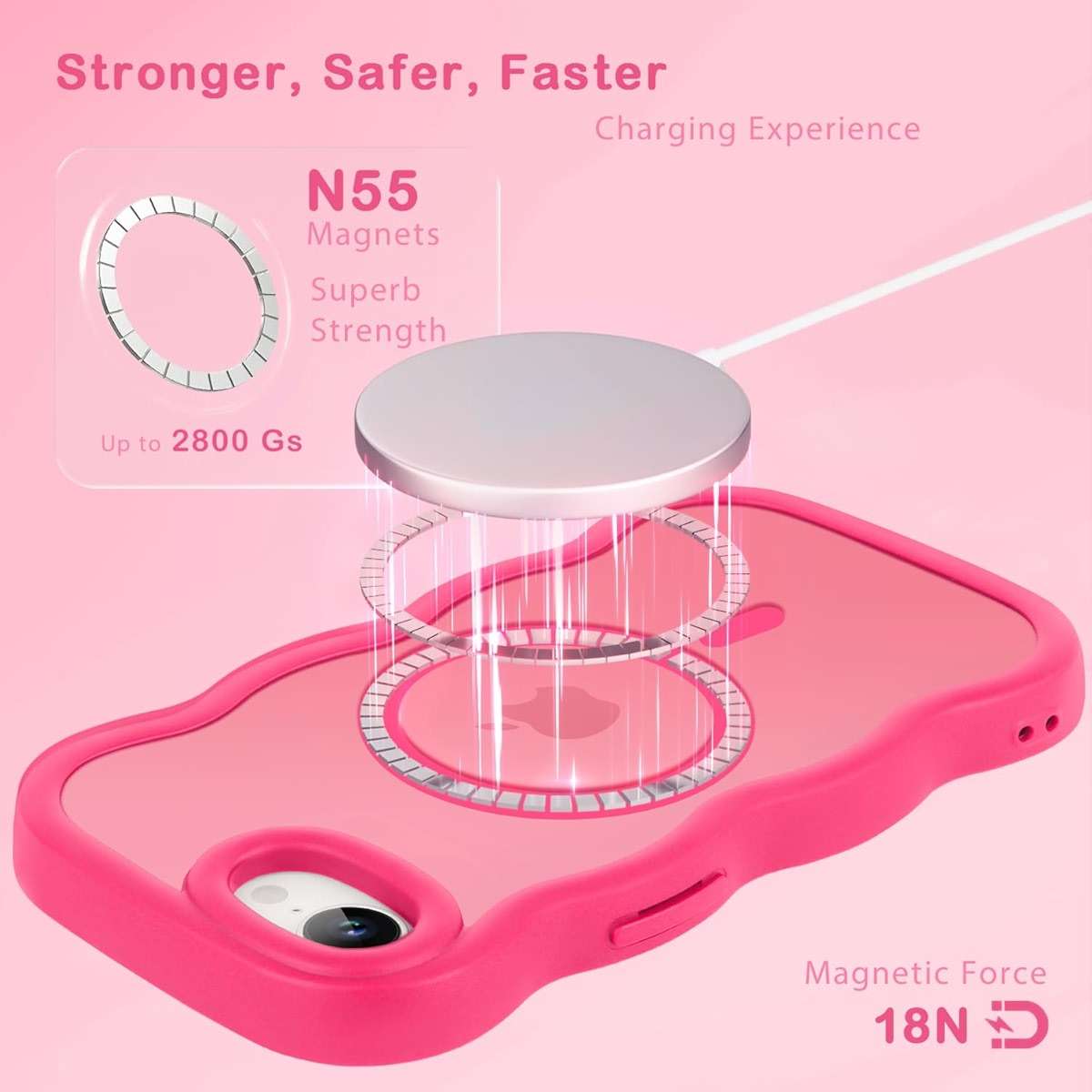 Amzfield Magnetic for iPhone 16e for iPhone 17e Case, Compatible with Magsafe Wavy Frame Cute Design Translucent Matte Hard Back Silicone Phone Case for iPhone 16 e for iPhone 17 e Women, Hot Pink - Image 3