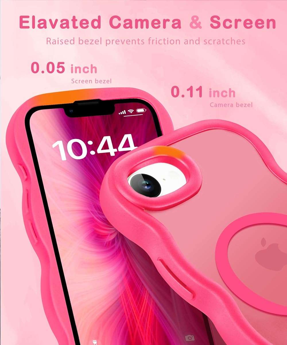 Amzfield Magnetic for iPhone 16e for iPhone 17e Case, Compatible with Magsafe Wavy Frame Cute Design Translucent Matte Hard Back Silicone Phone Case for iPhone 16 e for iPhone 17 e Women, Hot Pink - Image 4