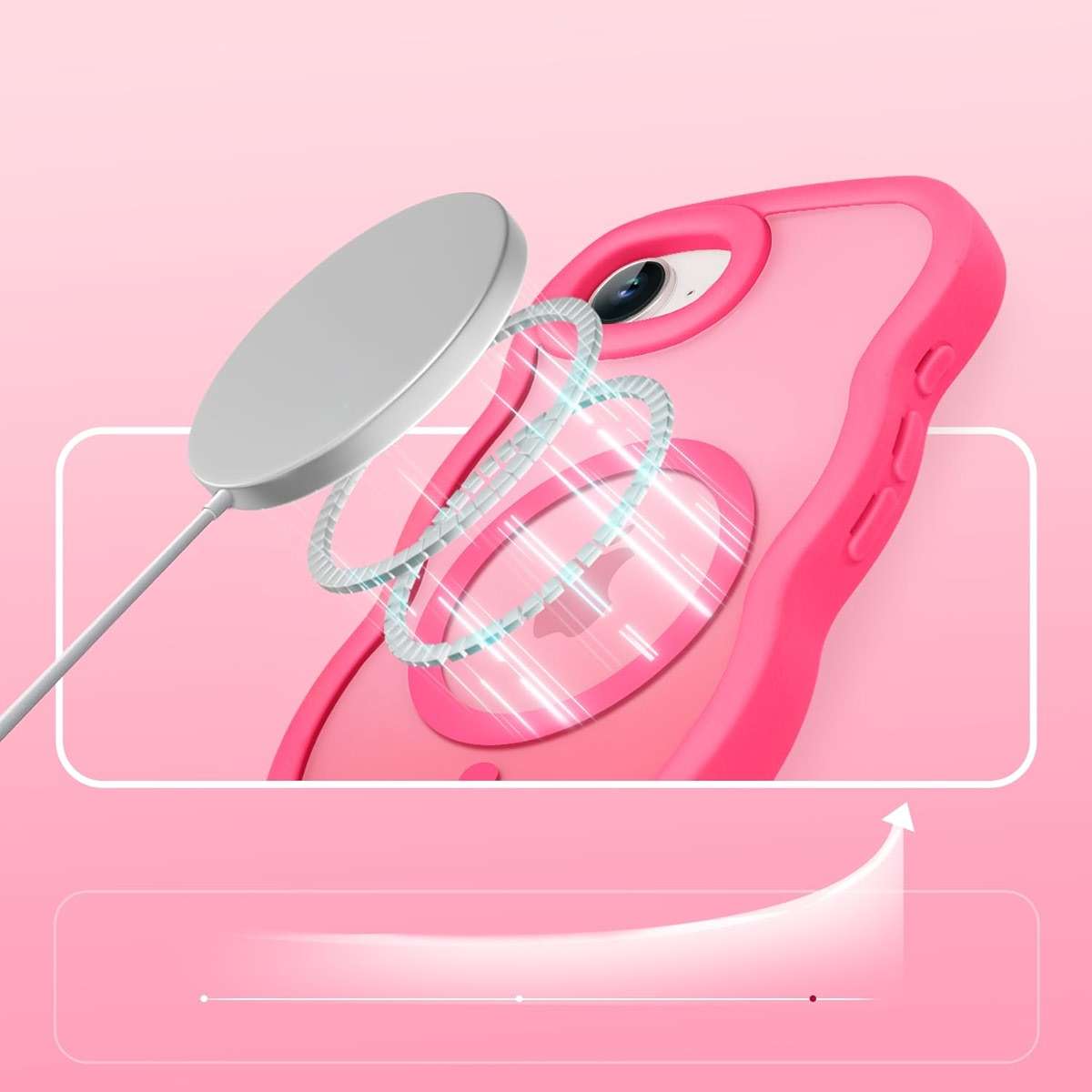 Amzfield Magnetic for iPhone 16e for iPhone 17e Case, Compatible with Magsafe Wavy Frame Cute Design Translucent Matte Hard Back Silicone Phone Case for iPhone 16 e for iPhone 17 e Women, Hot Pink - Image 8