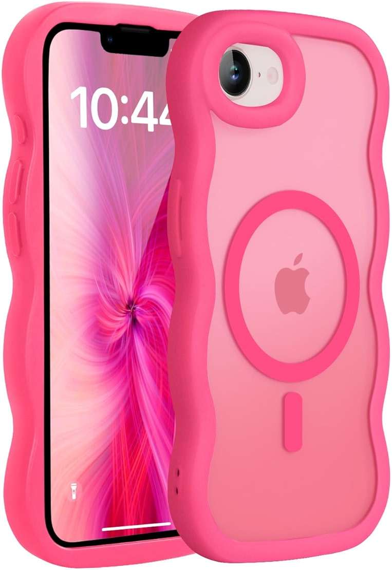 Amzfield Magnetic for iPhone 16e for iPhone 17e Case, Compatible with Magsafe Wavy Frame Cute Design Translucent Matte Hard Back Silicone Phone Case for iPhone 16 e for iPhone 17 e Women, Hot Pink - Image 9