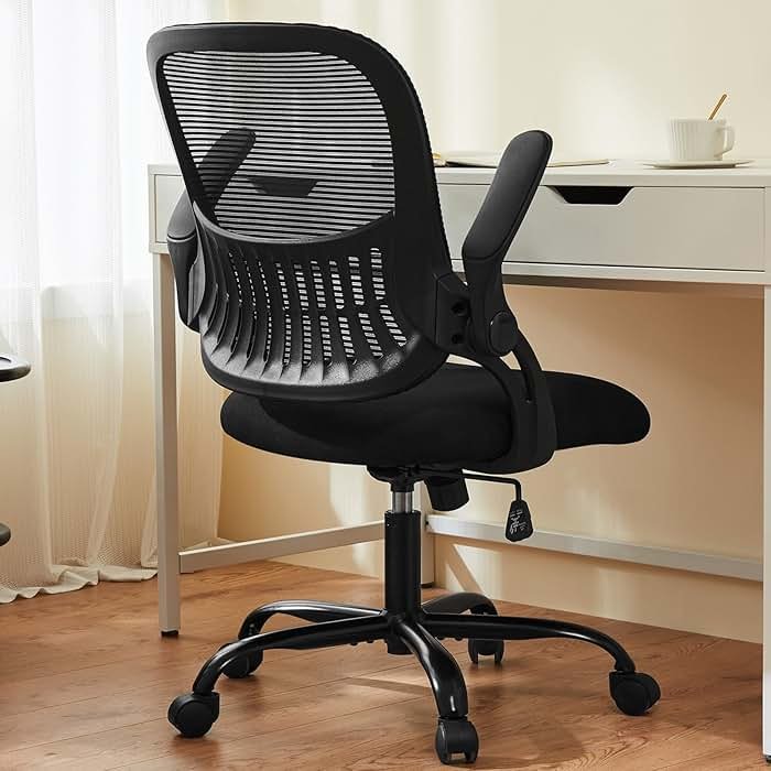 Sweetcrispy Office Computer Desk Chair, Ergonomic Mid-Back Mesh Rolling Work Swivel Task Chairs with Wheels, Comfortable Lumbar Support, Comfy Flip-up Arms for Home, Bedroom, Study, Student, Black - Product Image