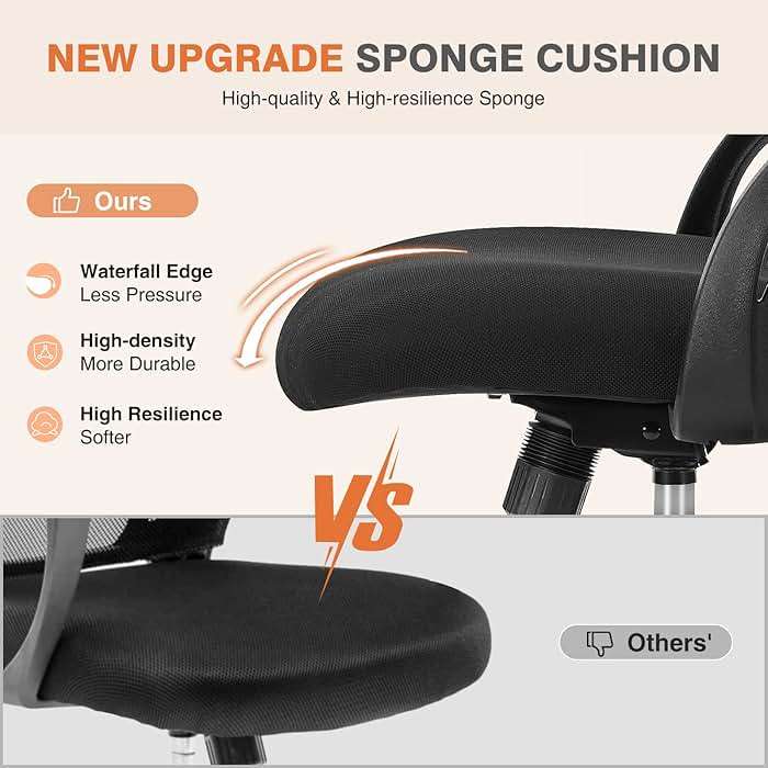 Sweetcrispy Office Computer Desk Chair, Ergonomic Mid-Back Mesh Rolling Work Swivel Task Chairs with Wheels, Comfortable Lumbar Support, Comfy Flip-up Arms for Home, Bedroom, Study, Student, Black - Image 4