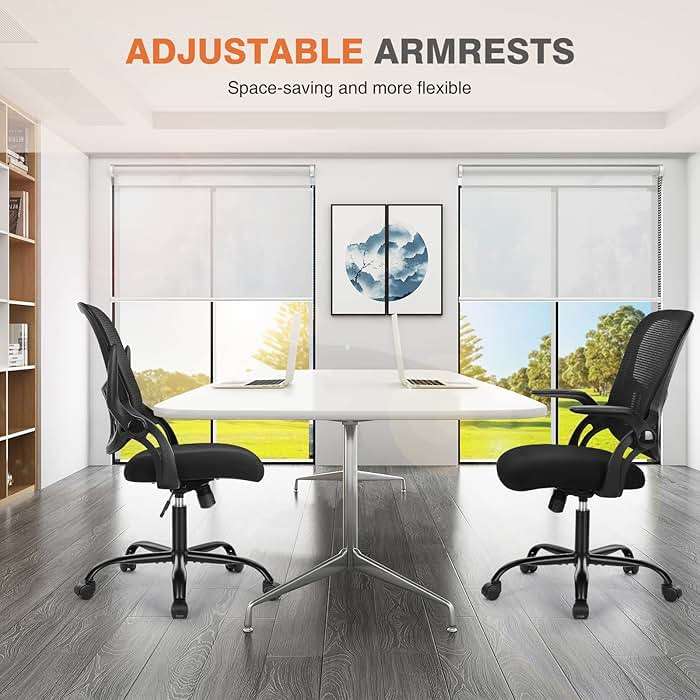 Sweetcrispy Office Computer Desk Chair, Ergonomic Mid-Back Mesh Rolling Work Swivel Task Chairs with Wheels, Comfortable Lumbar Support, Comfy Flip-up Arms for Home, Bedroom, Study, Student, Black - Image 6