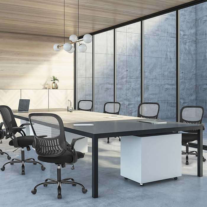 Sweetcrispy Office Computer Desk Chair, Ergonomic Mid-Back Mesh Rolling Work Swivel Task Chairs with Wheels, Comfortable Lumbar Support, Comfy Flip-up Arms for Home, Bedroom, Study, Student, Black - Image 7
