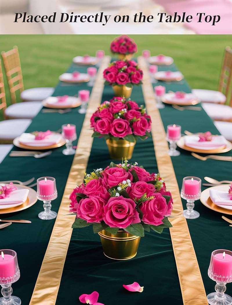 BLOSMON Hot Pink Flowers for Wedding: 10 Pcs Artificial Rose Balls for Table Decorations - Fake Silk Kissing Bouquet Floral Arrangement for Home Party Event Decoration - Image 2