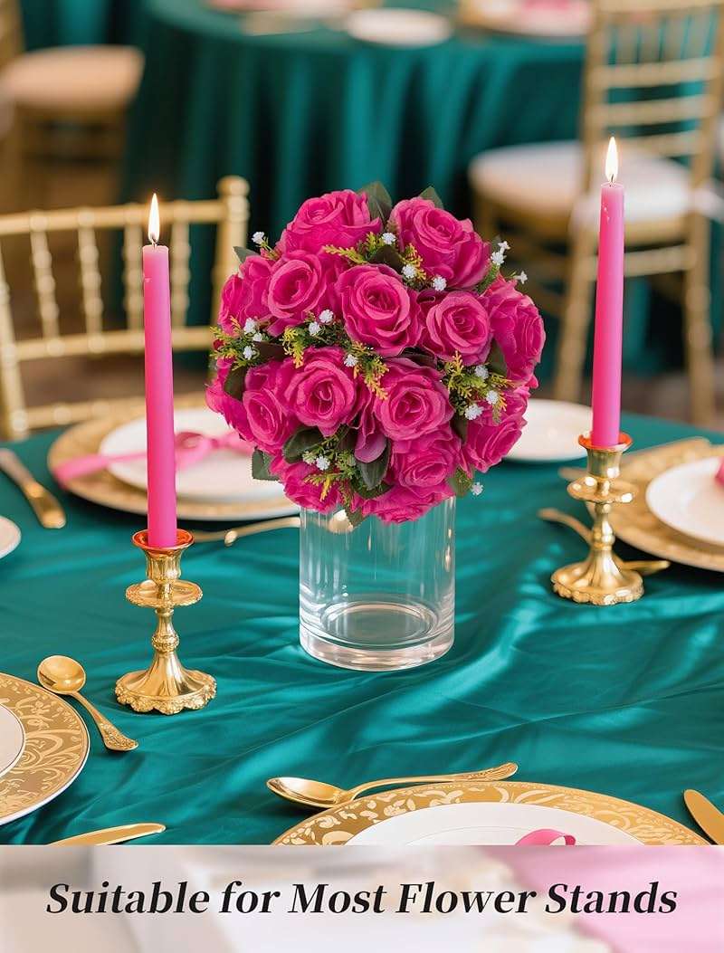 BLOSMON Hot Pink Flowers for Wedding: 10 Pcs Artificial Rose Balls for Table Decorations - Fake Silk Kissing Bouquet Floral Arrangement for Home Party Event Decoration - Image 4
