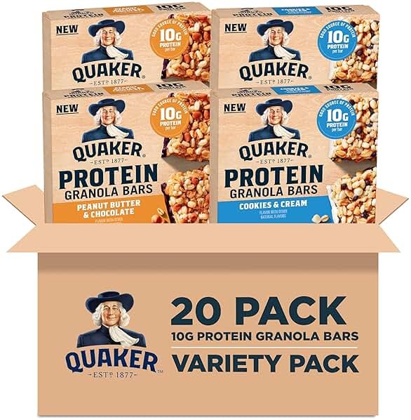 Quaker Protein Granola Bars, 2 Flavor Variety Pack, 10g Protein, 1.41 oz Bars, 20ct - Product Image