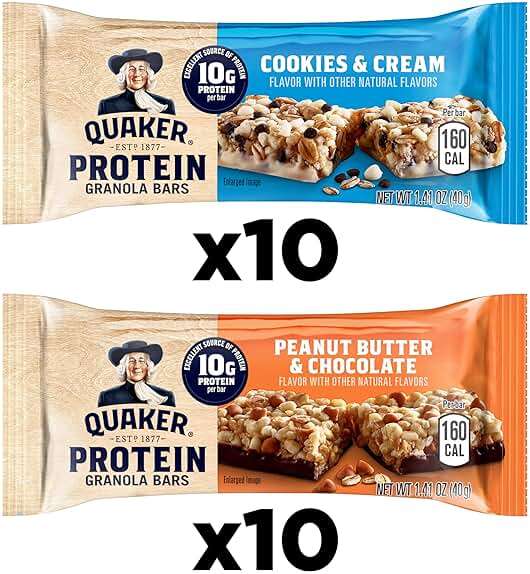 Quaker Protein Granola Bars, 2 Flavor Variety Pack, 10g Protein, 1.41 oz Bars, 20ct - Image 3
