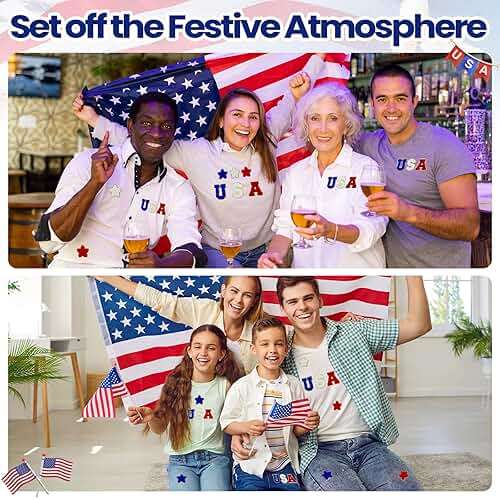 Lyrow 48 Pcs USA Iron on Patches 4th of July Patriotic Patch for Clothes Red White Blue Glitter Letter Star Chenille Embroidered Appliques for Independence Day 250th Cloth Hat Shirt Bags DIY, 2 Size - Image 7