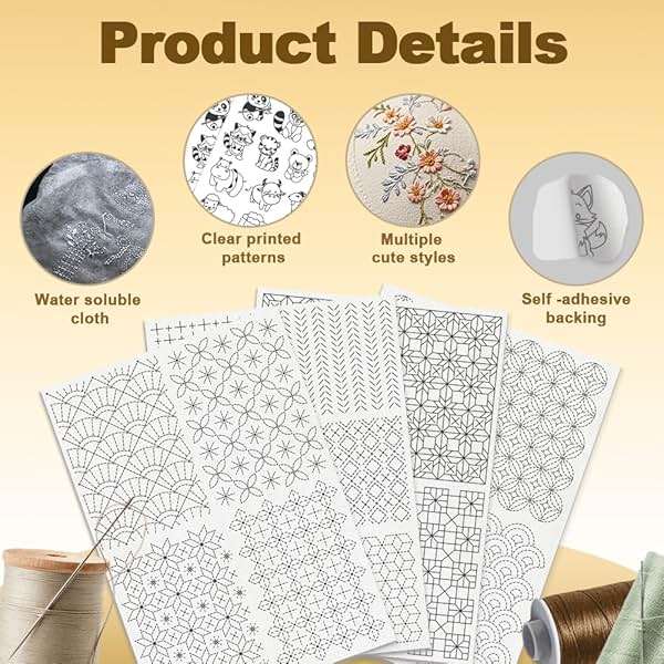 DOODLREAM 14Pcs Geometric Texture Water Soluble Hand Sewing Stabilizers, 8.3"x11.7" Modern Geometric Sashiko Embroidery Pattern Stabilizer, 4 Sheets Mending Stick and Stitch Embroidery Paper Sticker - Image 4