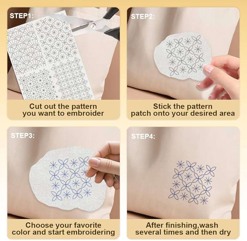 DOODLREAM 14Pcs Geometric Texture Water Soluble Hand Sewing Stabilizers, 8.3"x11.7" Modern Geometric Sashiko Embroidery Pattern Stabilizer, 4 Sheets Mending Stick and Stitch Embroidery Paper Sticker - Image 5