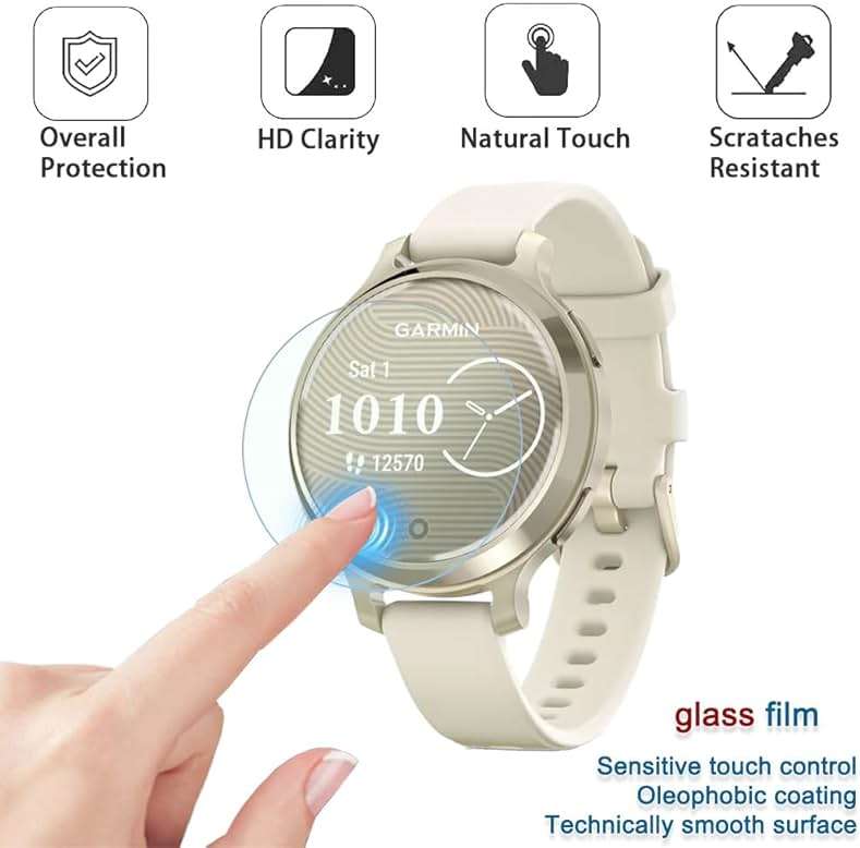 ISRcnst Protective Film Compatible for Garmin Lily 2 Active, Tempered Glass Screen Protector & Charging Port Dust Plugs, 9H Anti-Scratch,(Pack of 4+4) Not for Lily 2 / Classic - Image 3