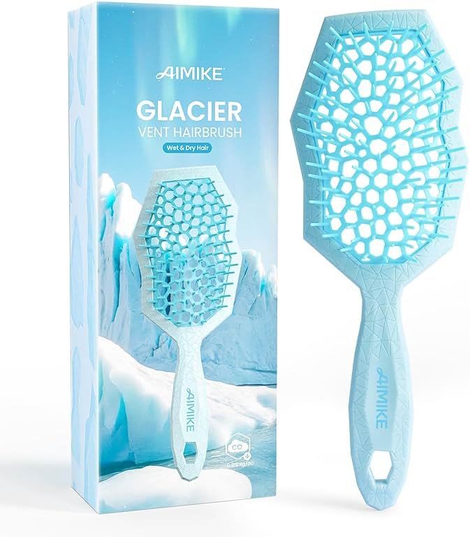 AIMIKE Glacier Detangling Brush, Pain-Free Detangler Brush for Curly Hair Wet & Dry Use, Glide Through Tangles with Ease, Vented Hairbrush for Women's 2c to 4c Curls, Blue - Product Image