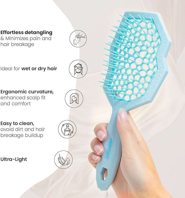 AIMIKE Glacier Detangling Brush, Pain-Free Detangler Brush for Curly Hair Wet & Dry Use, Glide Through Tangles with Ease, Vented Hairbrush for Women's 2c to 4c Curls, Blue - Image 3