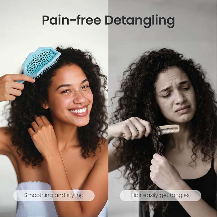 AIMIKE Glacier Detangling Brush, Pain-Free Detangler Brush for Curly Hair Wet & Dry Use, Glide Through Tangles with Ease, Vented Hairbrush for Women's 2c to 4c Curls, Blue - Image 4