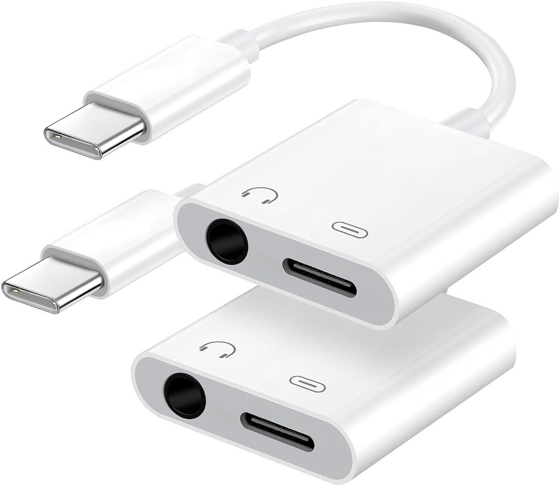Seulliya USB C to 3.5mm Headphone Jack and Charger Adapter, 2-in-1 Audio & Fast Charging Splitter for Apple iPhone 17/16/15/Pro/Pro Max, iPad, Samsung, Pixel, and More 2Pack - Product Image