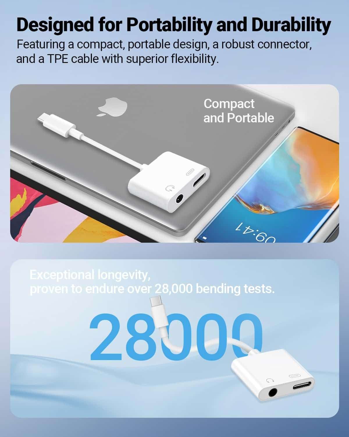 Seulliya USB C to 3.5mm Headphone Jack and Charger Adapter, 2-in-1 Audio & Fast Charging Splitter for Apple iPhone 17/16/15/Pro/Pro Max, iPad, Samsung, Pixel, and More 2Pack - Image 6