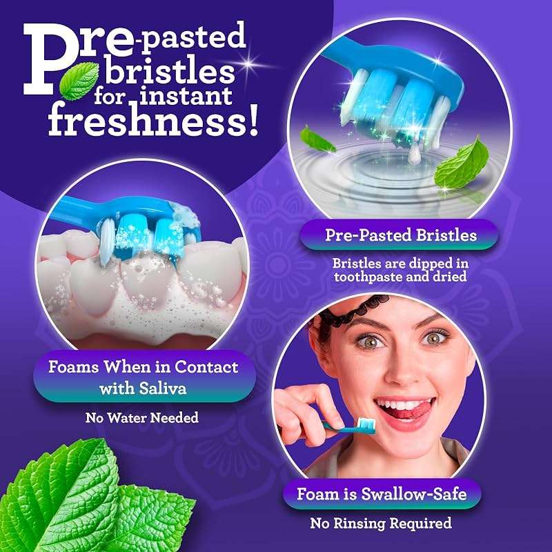 GuruNanda Mini Disposable Toothbrushes with Toothpaste & Toothpick, Prepasted Ready-to-Go Travel Toothbrush with Butter on Gums Bristles - Fluoride Free, No Rinsing, Individually Wrapped, 70 Ct - Image 3