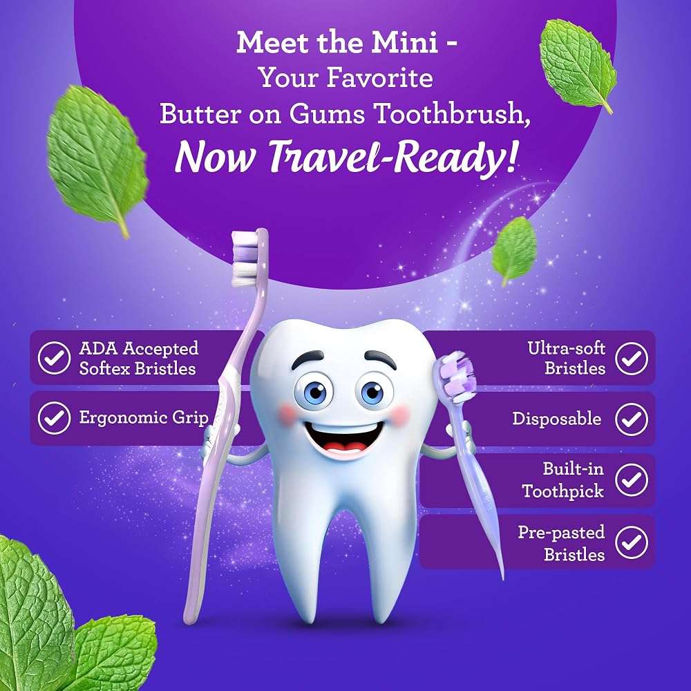 GuruNanda Mini Disposable Toothbrushes with Toothpaste & Toothpick, Prepasted Ready-to-Go Travel Toothbrush with Butter on Gums Bristles - Fluoride Free, No Rinsing, Individually Wrapped, 70 Ct - Image 7