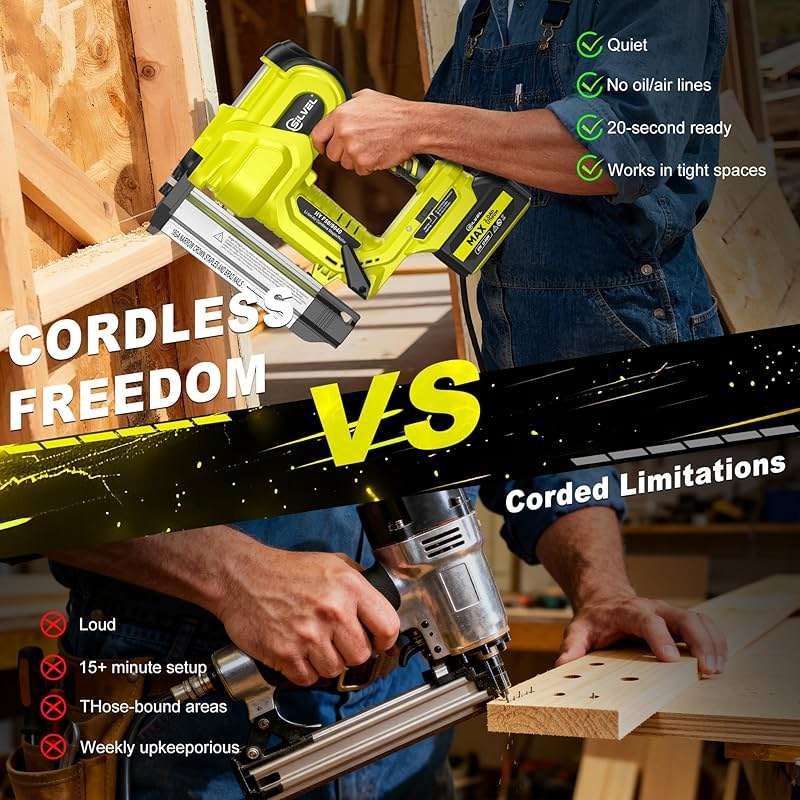 SILVEL 2" Cordless Brad Nailer, 2-in-1 21V Electric Brad Nailer with 2 * 2.0Ah Battery, 1000pcs Nails, 18GA Staples, Adjustable Depth for Woodworking, Home Improvement, green - Image 7