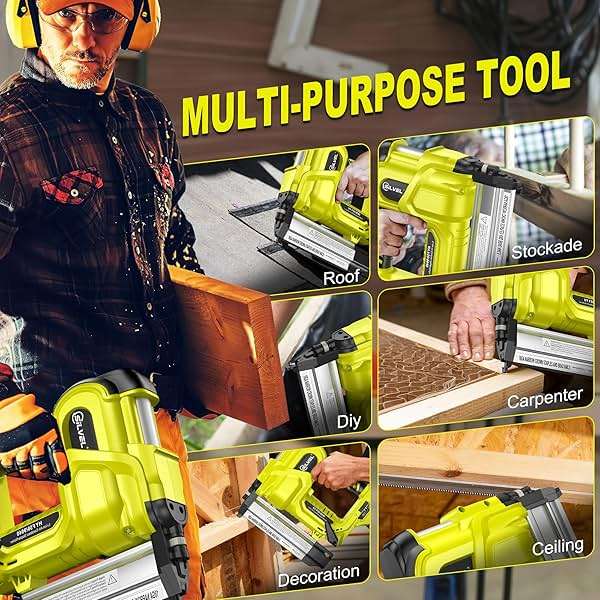 SILVEL 2" Cordless Brad Nailer, 2-in-1 21V Electric Brad Nailer with 2 * 2.0Ah Battery, 1000pcs Nails, 18GA Staples, Adjustable Depth for Woodworking, Home Improvement, green - Image 8