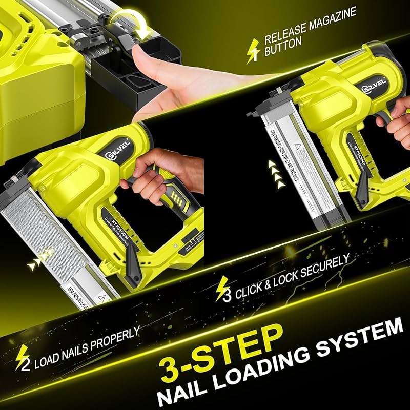 SILVEL 2" Cordless Brad Nailer, 2-in-1 21V Electric Brad Nailer with 2 * 2.0Ah Battery, 1000pcs Nails, 18GA Staples, Adjustable Depth for Woodworking, Home Improvement, green - Image 9