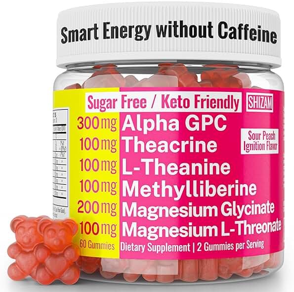 Alpha GPC Teacrine Magnesium L-Threonate & Glycinate Complex L-Theanine Methylliberine Gummies, Caffeine Gum Capsules Pills Supplement Pill Capsule Powder Supplements Alternative, 100mg 200mg 300mg - Product Image