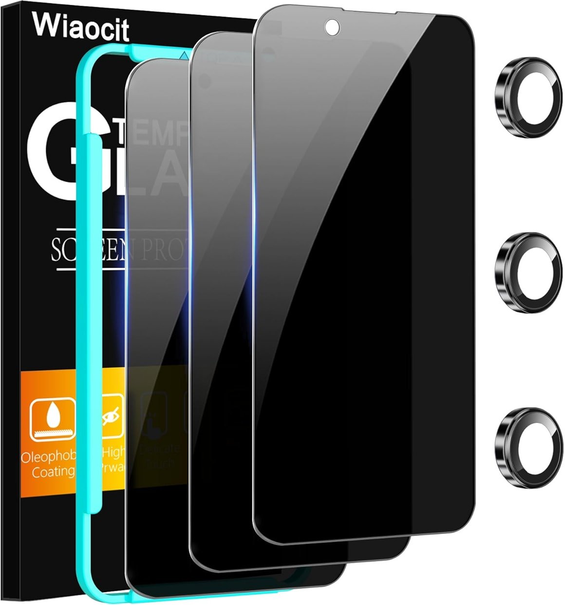 Wiaocit 3 Pack Tempered Glass Privacy Screen Protector for iPhone 16e/iPhone 17e with 3 Pack Camera Lens Protector, 9H Hardness, Bubble Free, Case Friendly - Product Image