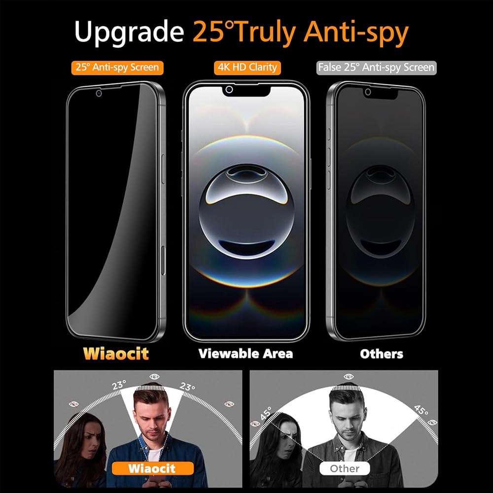 Wiaocit 3 Pack Tempered Glass Privacy Screen Protector for iPhone 16e/iPhone 17e with 3 Pack Camera Lens Protector, 9H Hardness, Bubble Free, Case Friendly - Image 2