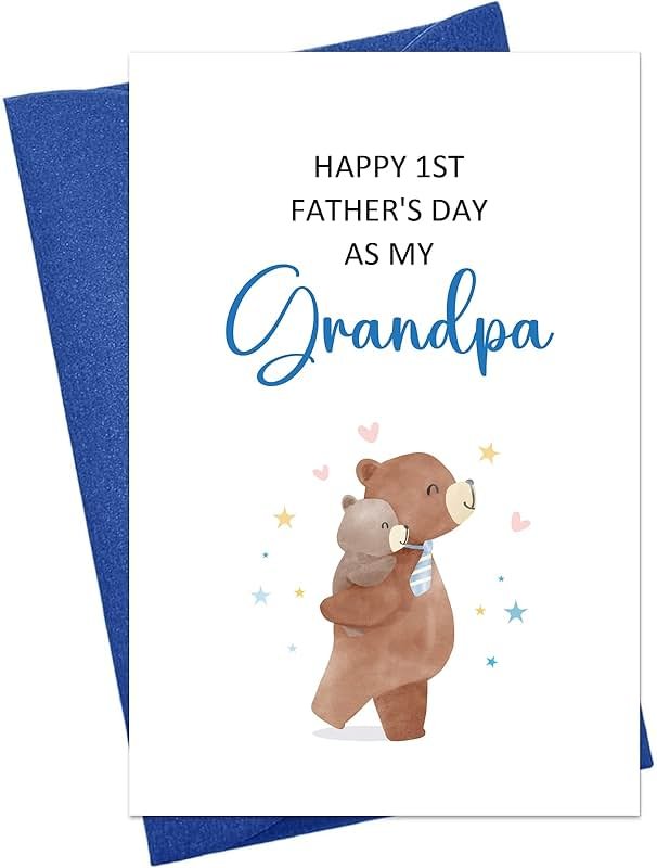 JUESMOS Lovely Bear Happy First Father’s Day for Grandpa Funny Grandpa Fathers Day Card from Baby Boy Girl Grandson Granddaughter Happy 1st Father’s Day as My Grandpa Card with Envelope - Product Image