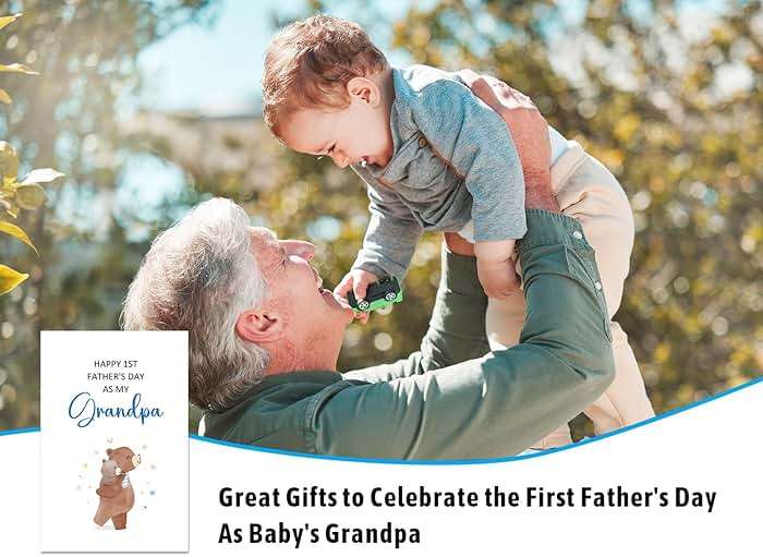 JUESMOS Lovely Bear Happy First Father’s Day for Grandpa Funny Grandpa Fathers Day Card from Baby Boy Girl Grandson Granddaughter Happy 1st Father’s Day as My Grandpa Card with Envelope - Image 4