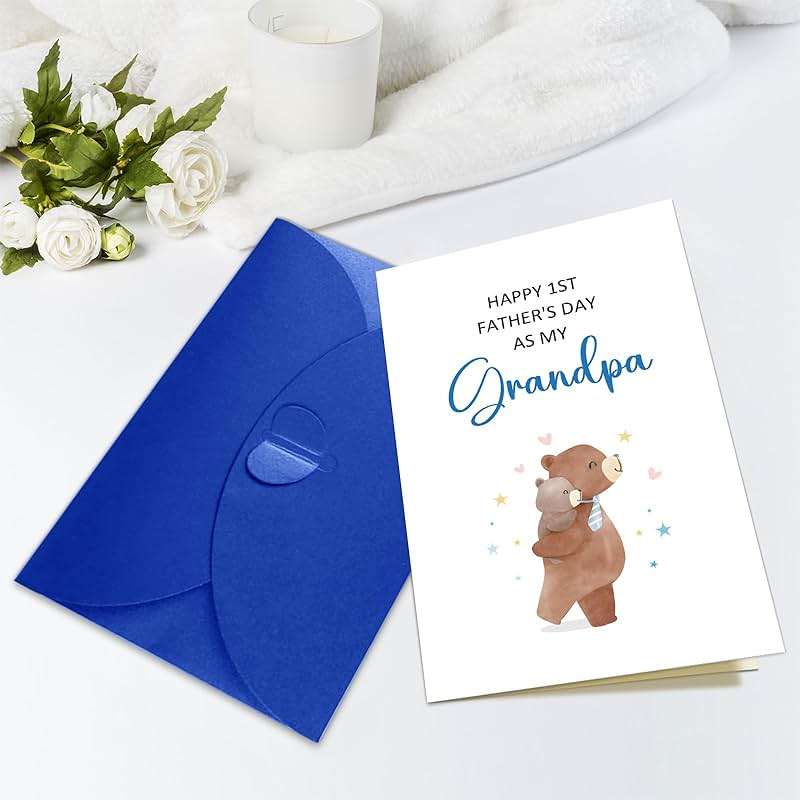 JUESMOS Lovely Bear Happy First Father’s Day for Grandpa Funny Grandpa Fathers Day Card from Baby Boy Girl Grandson Granddaughter Happy 1st Father’s Day as My Grandpa Card with Envelope - Image 7