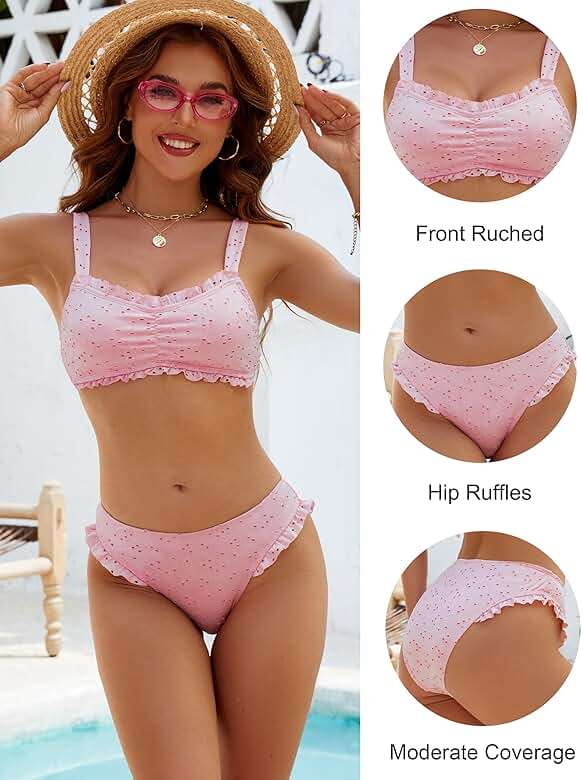 Blooming Jelly Womens Bikini Set Two Piece Ruffle Bandeau Bathing Suits Cheeky High Cut Cute Eyelet Swimsuit - Image 5