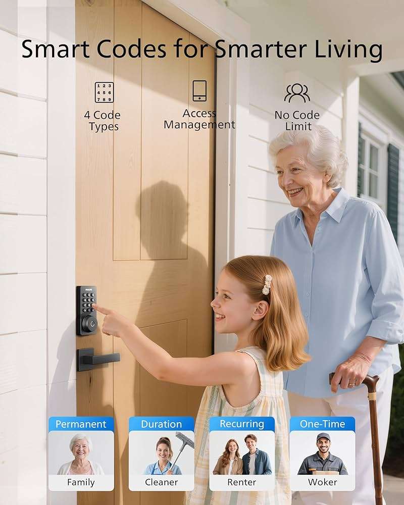 Philips WiFi Keypad Door Lock with Handle, Built-in WiFi, APP Remote Control, Voice & Fingerprint Unlock, Smart Locks for Front Door with Auto Lock, Digital Front Door Lock Set, Keyless Entry Deadbolt - Image 5